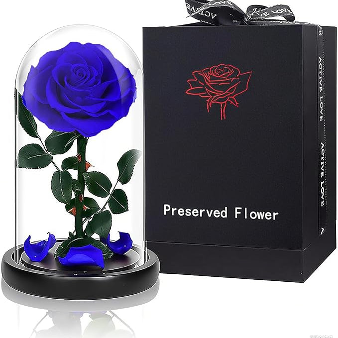 Premium Preserved Roses Royal Blue Roses in Glass Dome